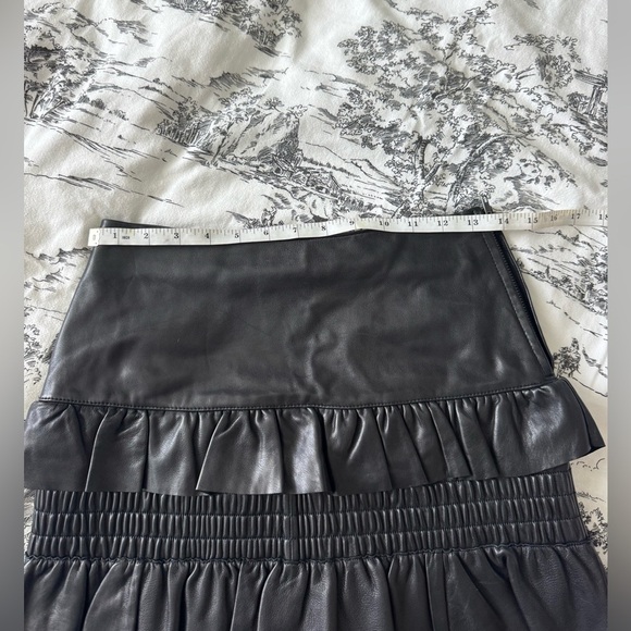 Maje Jupia Smocked Ruffled Mini Skirt soft lamb leather size 36 - Picture 9 of 11